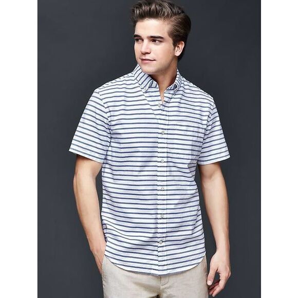 Gap Oxford horizontal stripe short sleeve standard fit SZ L - Picture 1 of 11
